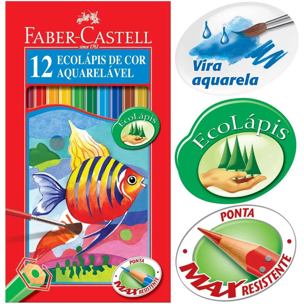 Lápis de cor Castell EcoLápis Aquarelável 12 cores - Papelaria Arquitécnica