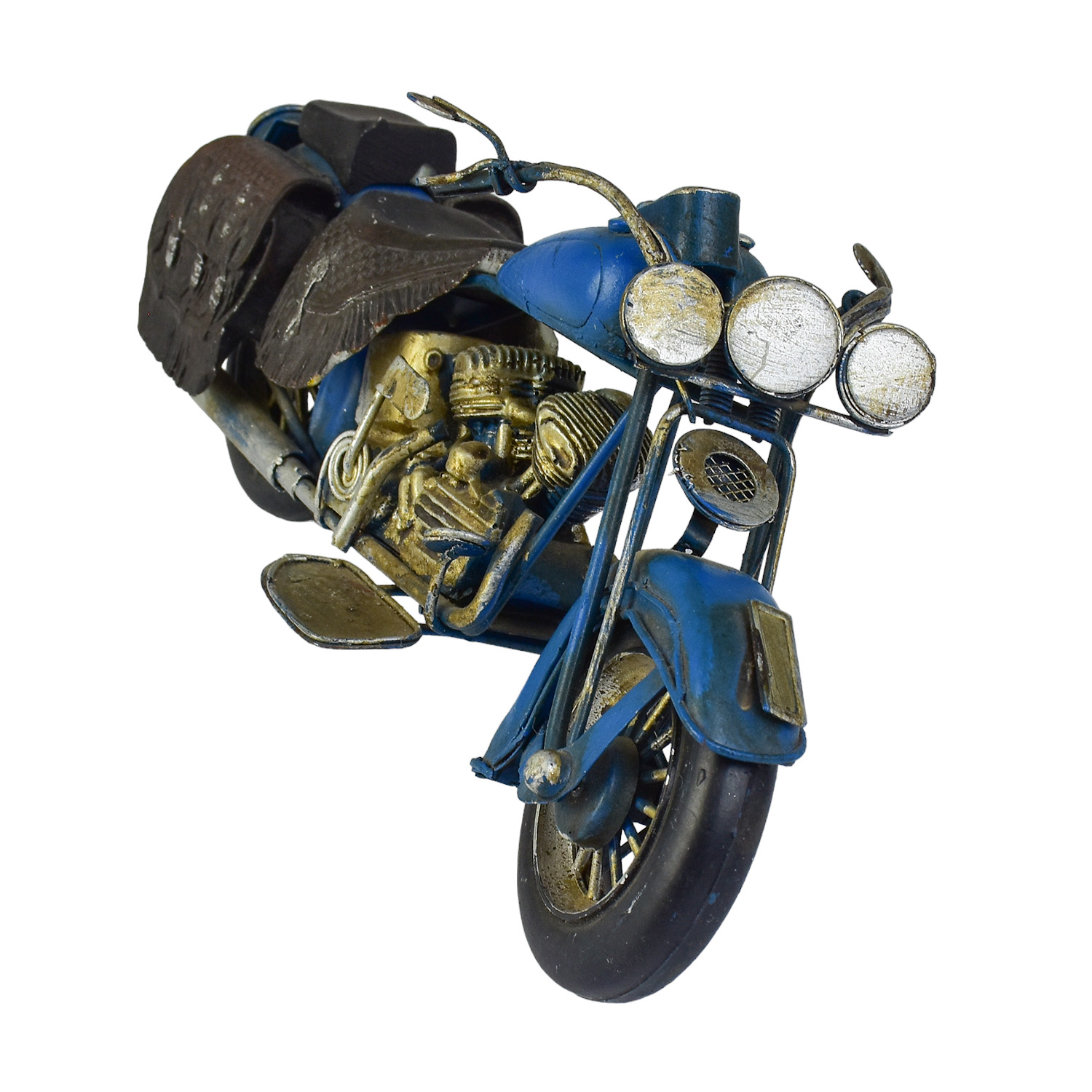 Enfeite Motocicleta Chopper Azul em Metal - Casa Náutica