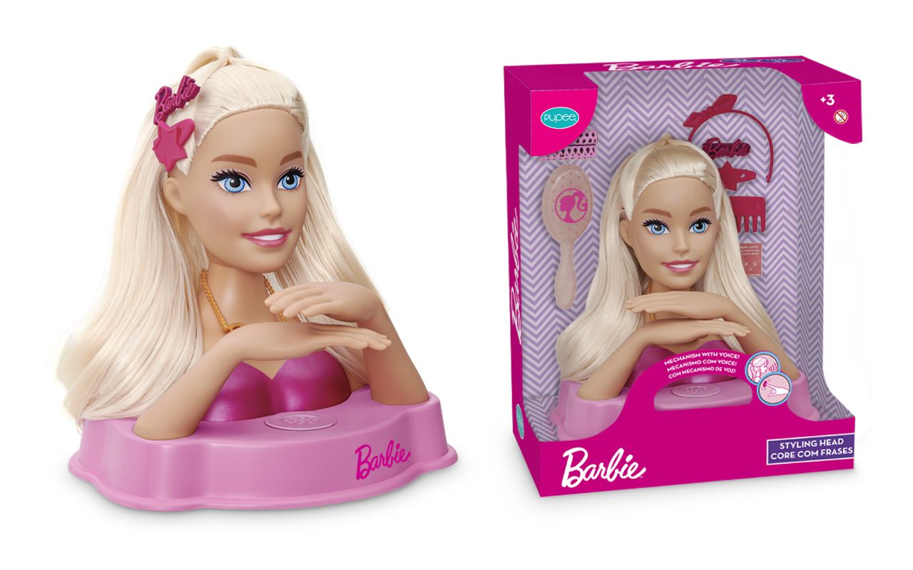 Boneca Barbie Styling Head Fala Frases Cartela De Maquiagem