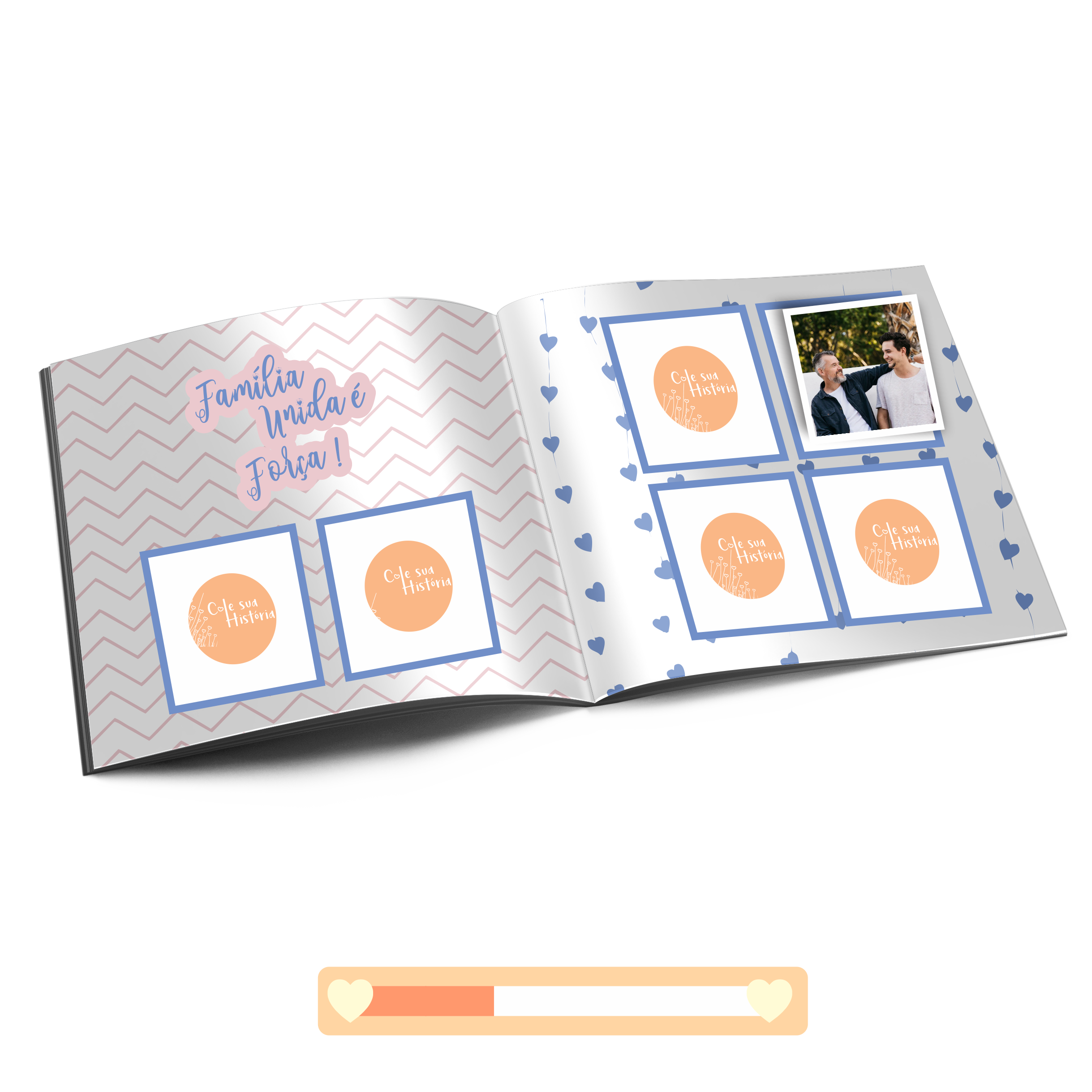 álbum de figurinhas personalizado com foto de familia - Colando História