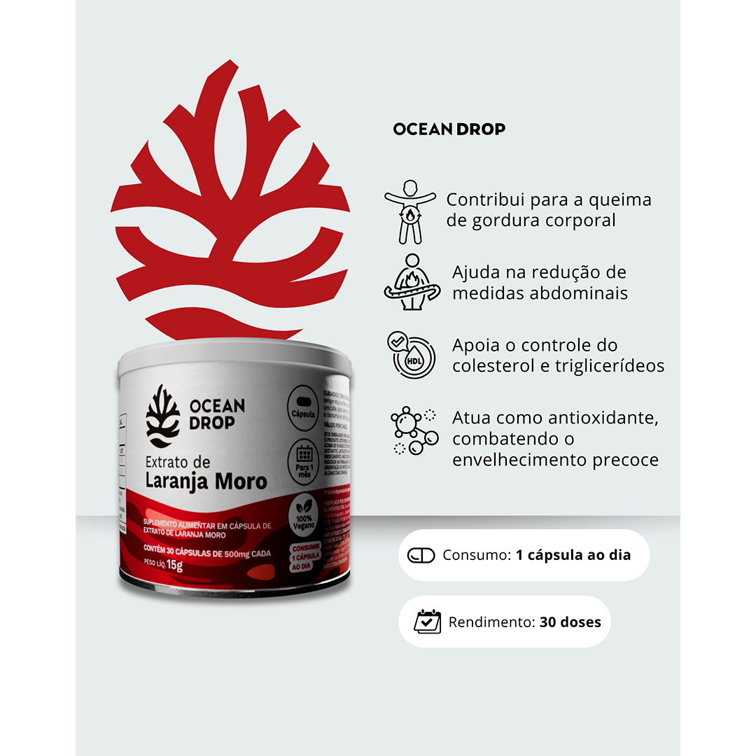 【440】すもも出品 Extrato de Laranja Moro 400mg 30 Cápsulas - Ocean Drop - VIANATURAL