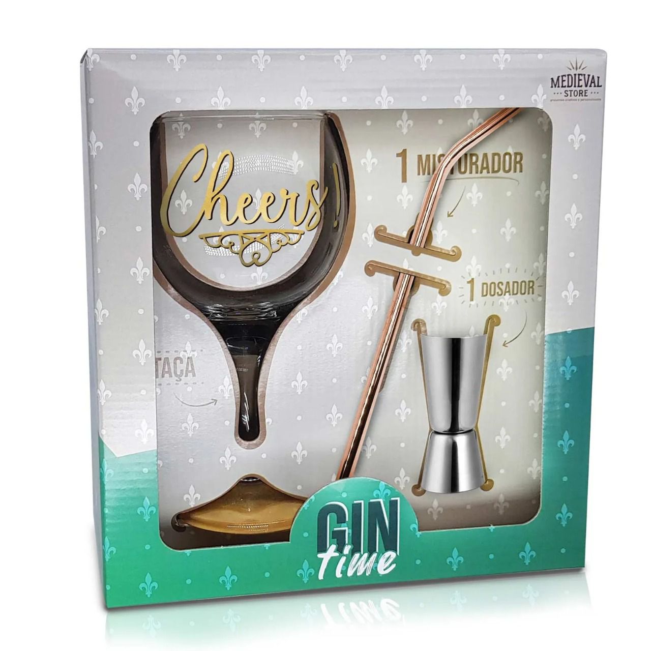 Medieval Kit Taça Gin Time Cheers Com Dosador E Canudo Mexedor - Arla Loja  online