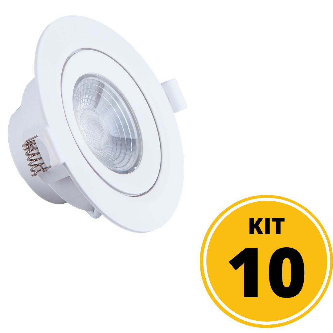 Kit 10 Spots de Embutir LED Redondo PP 5W 4000K Luminária Teto/Gesso -  Esquilos Shop
