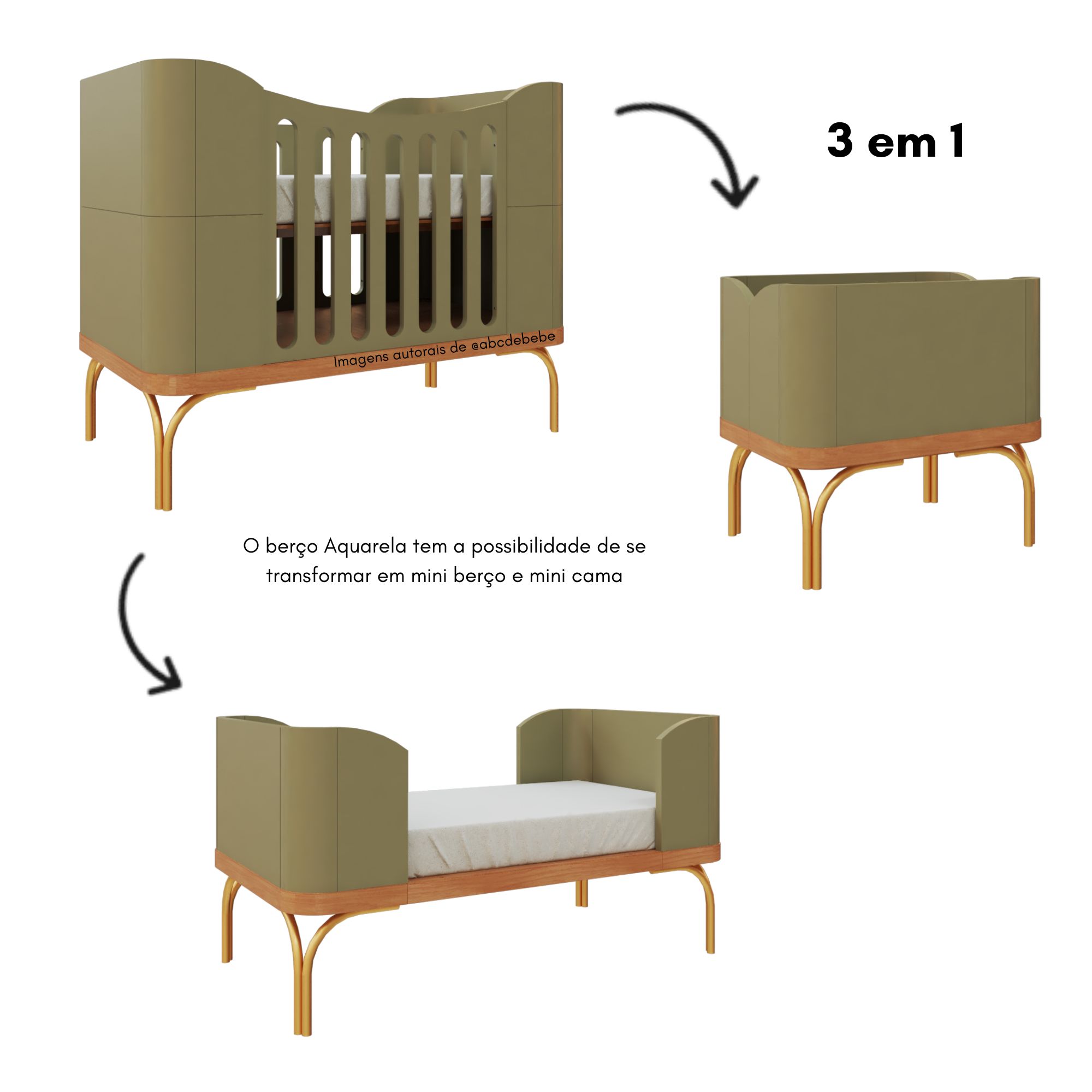 Berço Aquarela 3 em 1 – Vira Mini Cama e Mini Berço com Kit Incluso ...