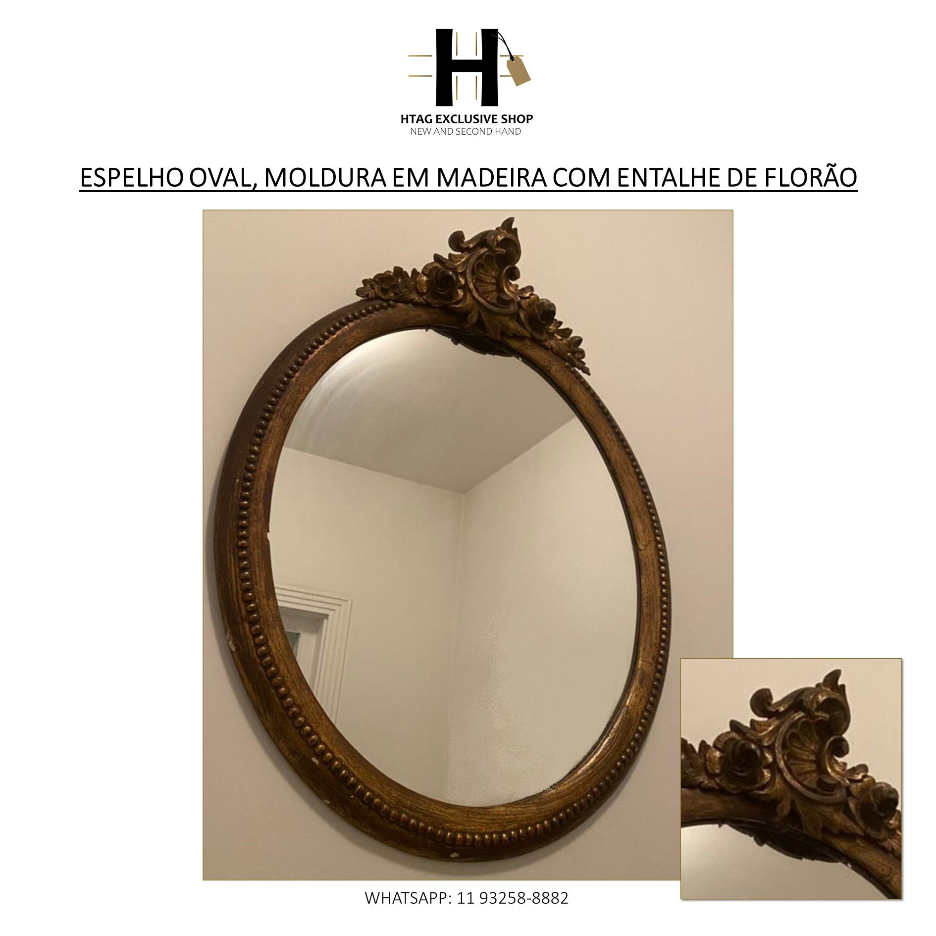 Espelho, espelho decorativo, moldura dourada, espelho oval, espelho co -  HTAG EXCLUSIVE SHOP - New & Second Hand