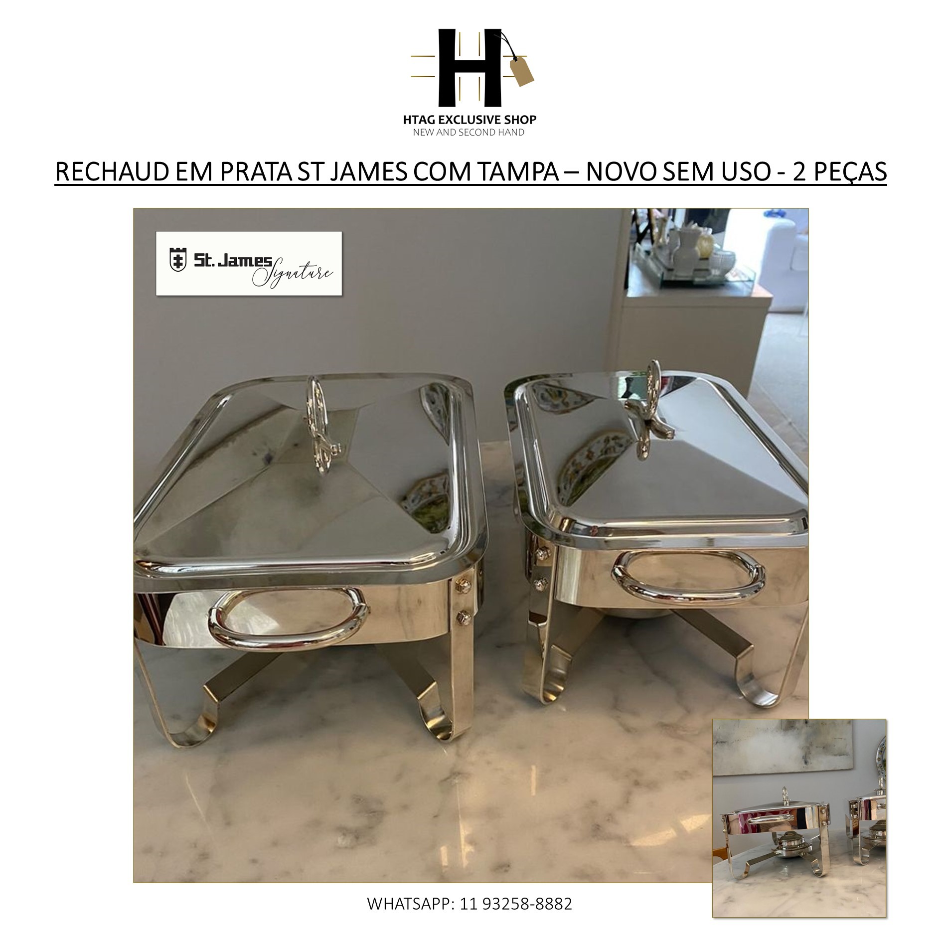 RECHAUD EM PRATA ST JAMES COM TAMPA – NOVO SEM USO - 2 PEÇAS - HTAG  EXCLUSIVE SHOP - New & Second Hand