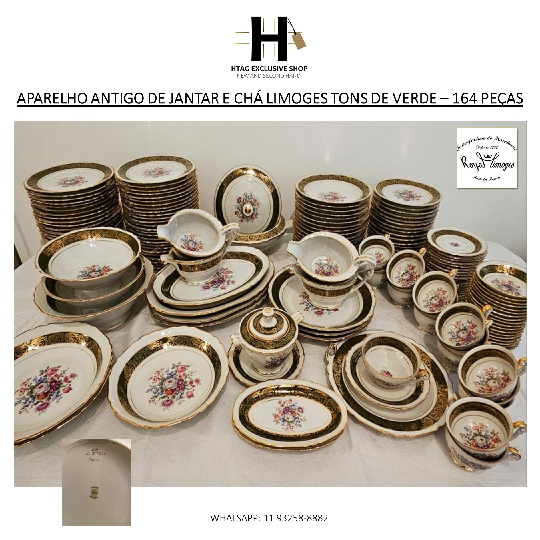 APARELHO ANTIGO COMPLETO DE JANTAR E CHÁ EM PORCELANA LIMOGES