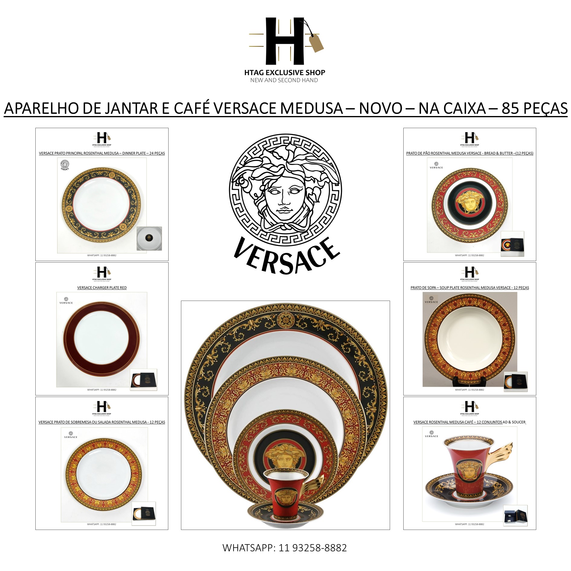 APARELHO DE JANTAR E CAFÉ VERSACE ROSENTHAL MEDUSA – NA CAIXA - 84 PÇ -  HTAG EXCLUSIVE SHOP - New & Second Hand