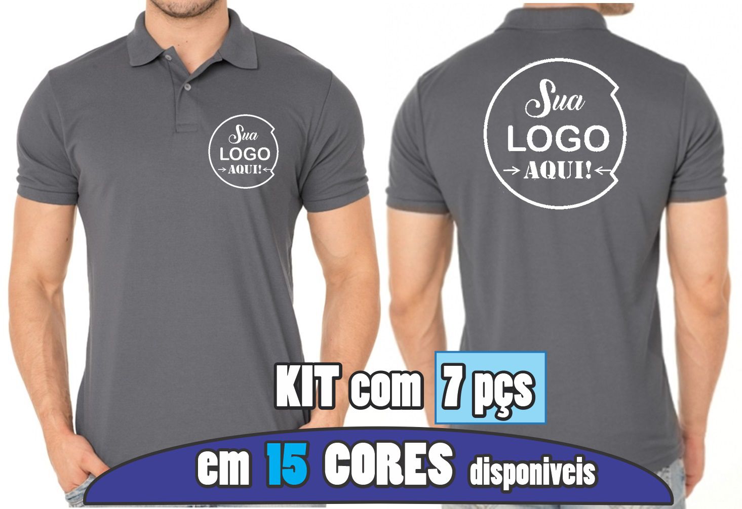 Camisa Polo Sua Logo Bordado Peito e Costas Kit 7 pcs Innovare Sul Loja de Camisas Bordadas Personalizadas
