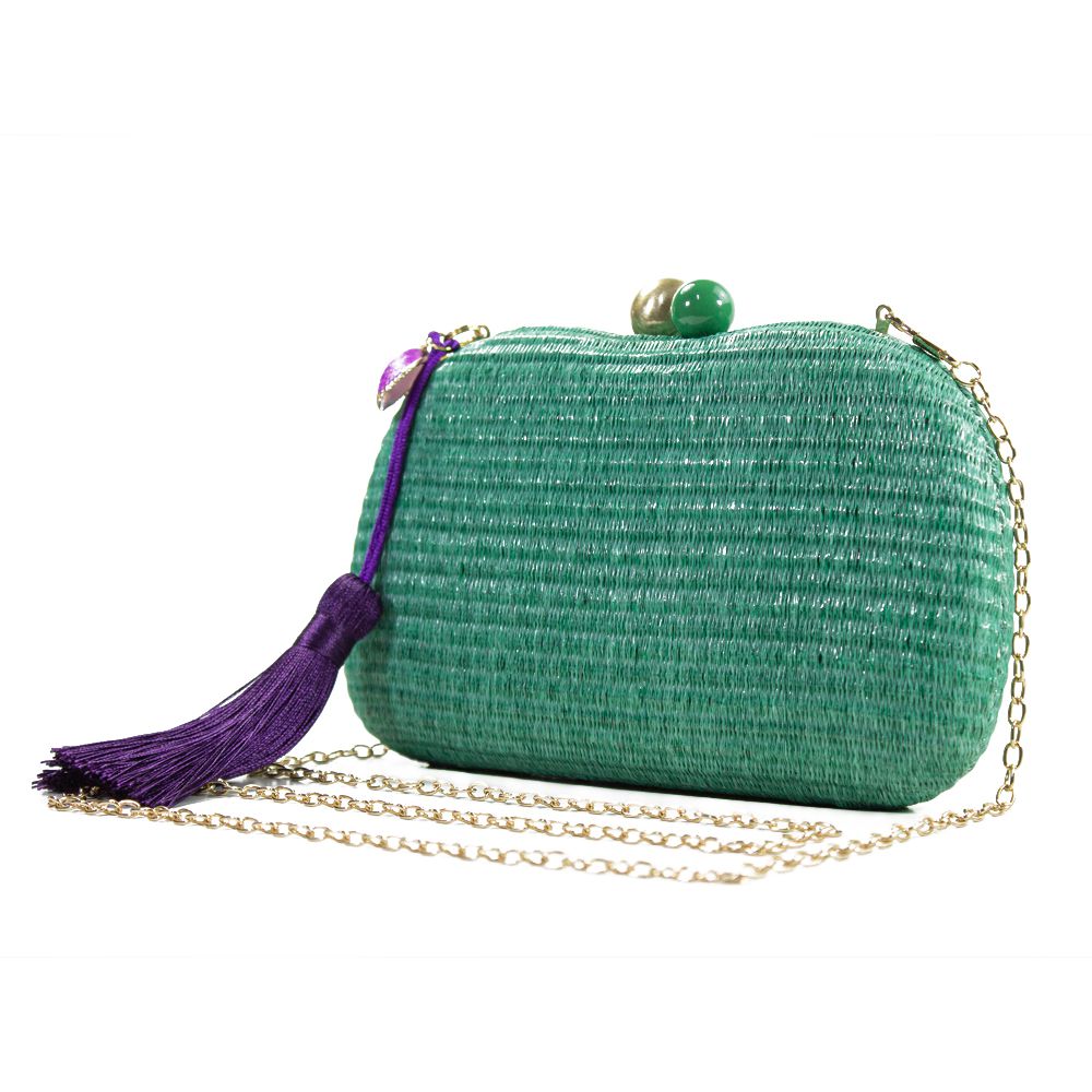 Bolsa De Mão Clutch Festa Casamento Formatura Verde e Tassel Roxo - Lehá