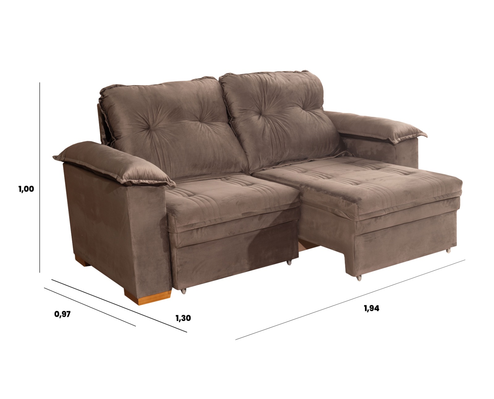 SOFA 3L GUARUJA RETRATIL RECLINAVEL 1,94MT TECIDO VELUDOINCA MARROM