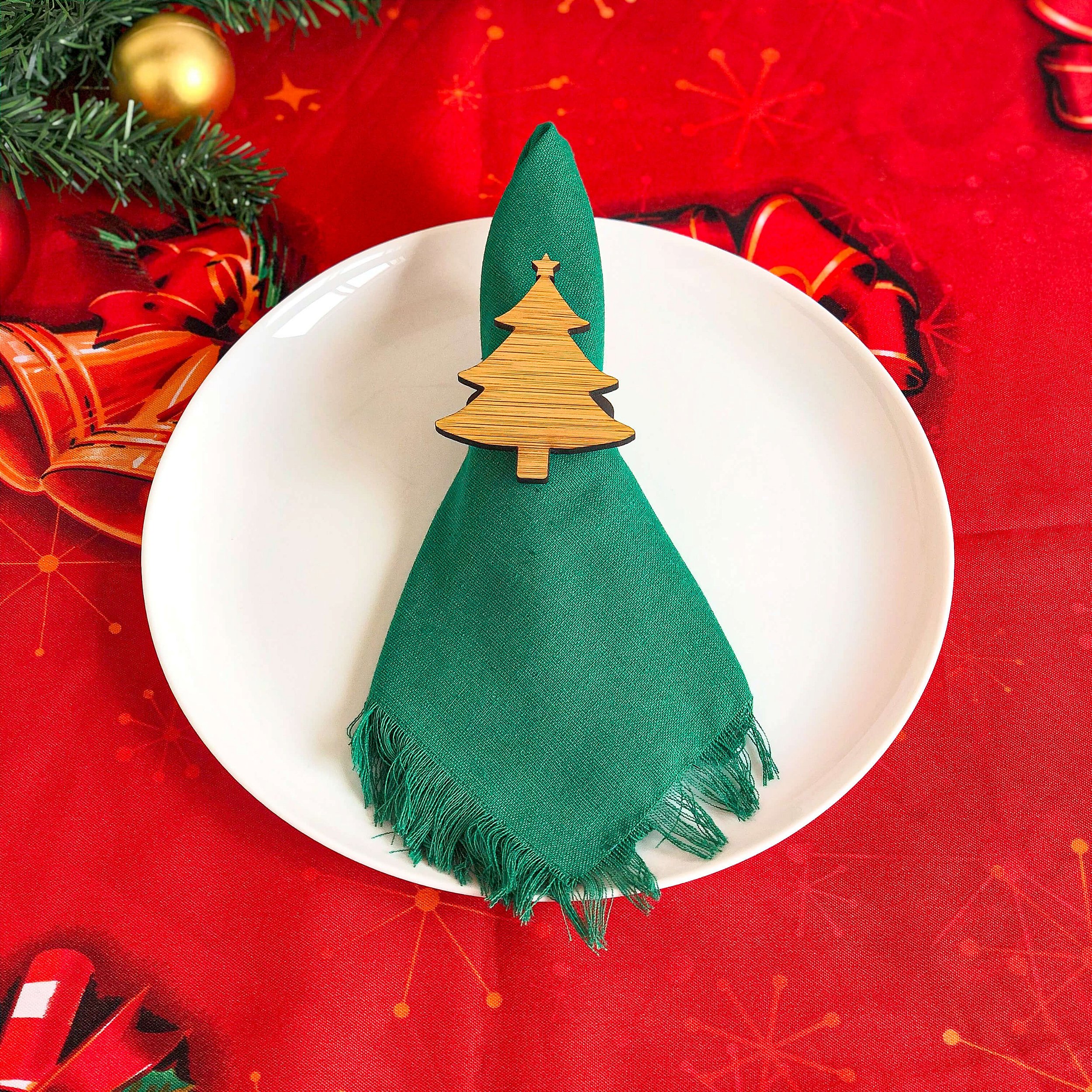 Porta Guardanapo Árvore de Natal em Bambu Mesa Posta - HOME GIFTS