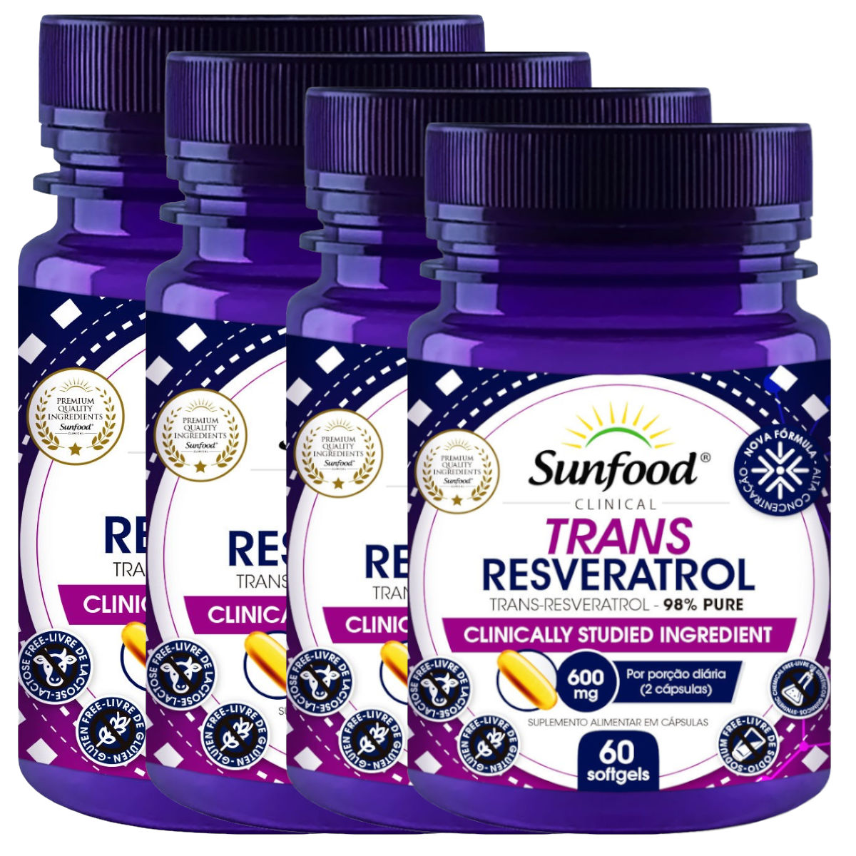 Trans Resveratrol 600mg 60 Cápsulas Sunfood Natunutra