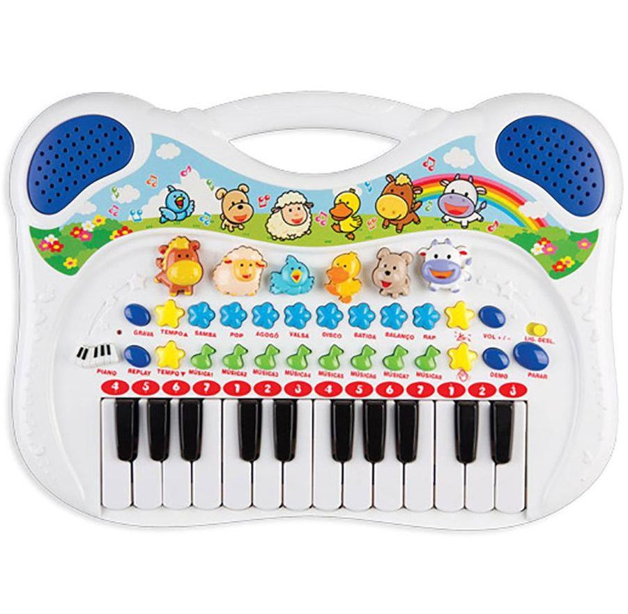 Piano com alça Baby Musical com Sons de Bichos e Jogos Amarelo