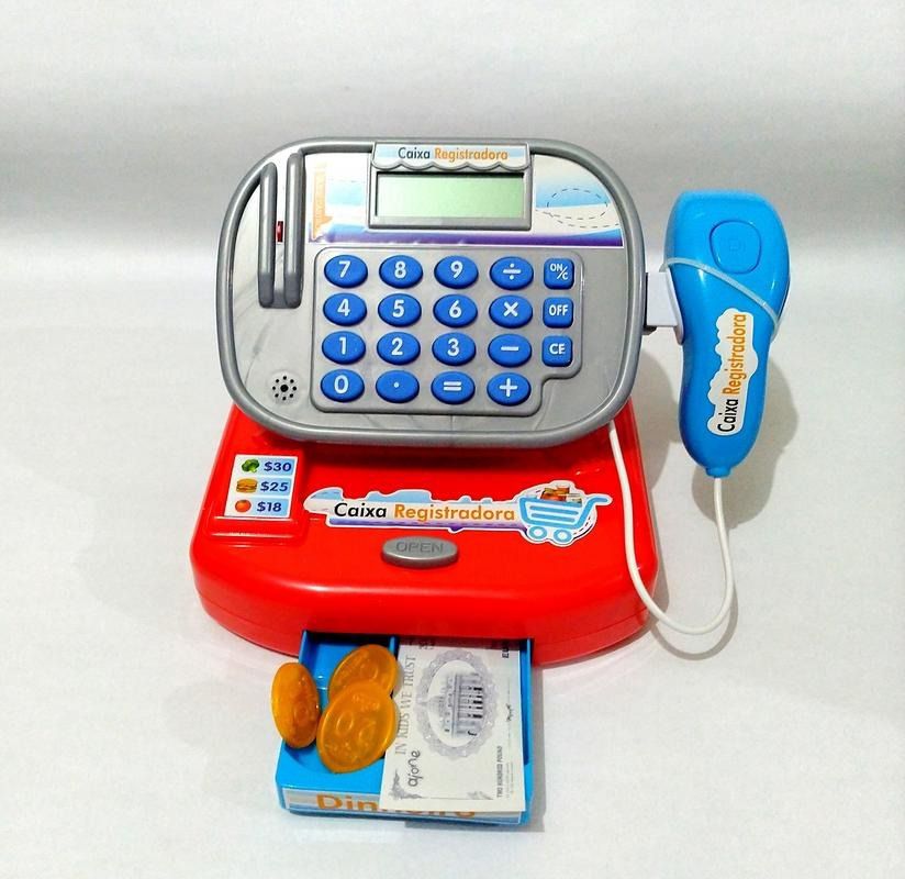 Caixa Registradora Azul/Vermelha RC-394 - Fênix - Happily Brinquedos