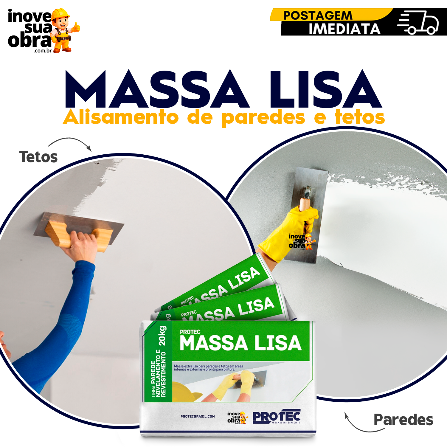 MASSA LISA BRANCA 20KG - PROTEC - Inove Sua Obra