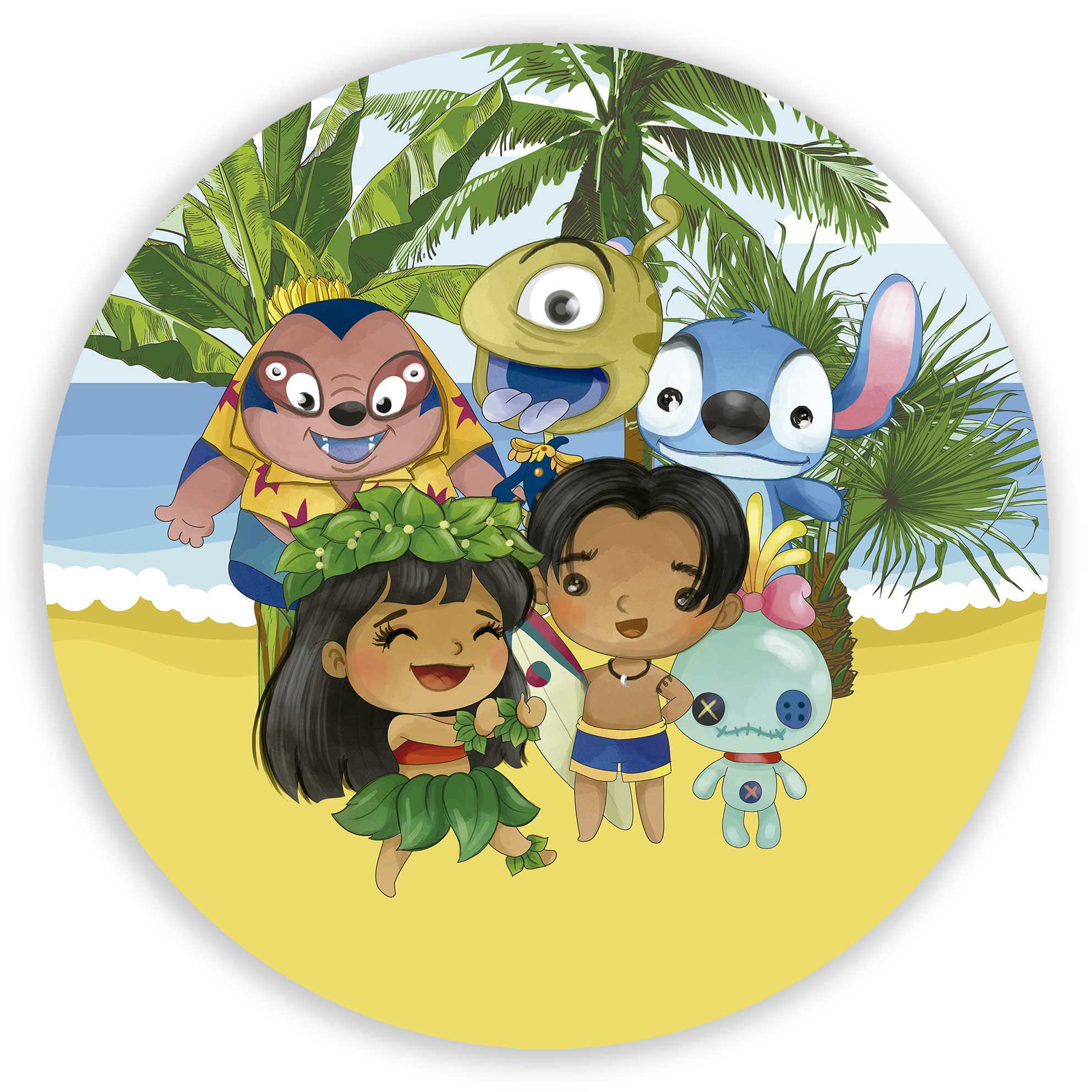 Painel Redondo Tecido Sublimado 3D Lilo Stitch WRD-6398 - Wear Sublimações