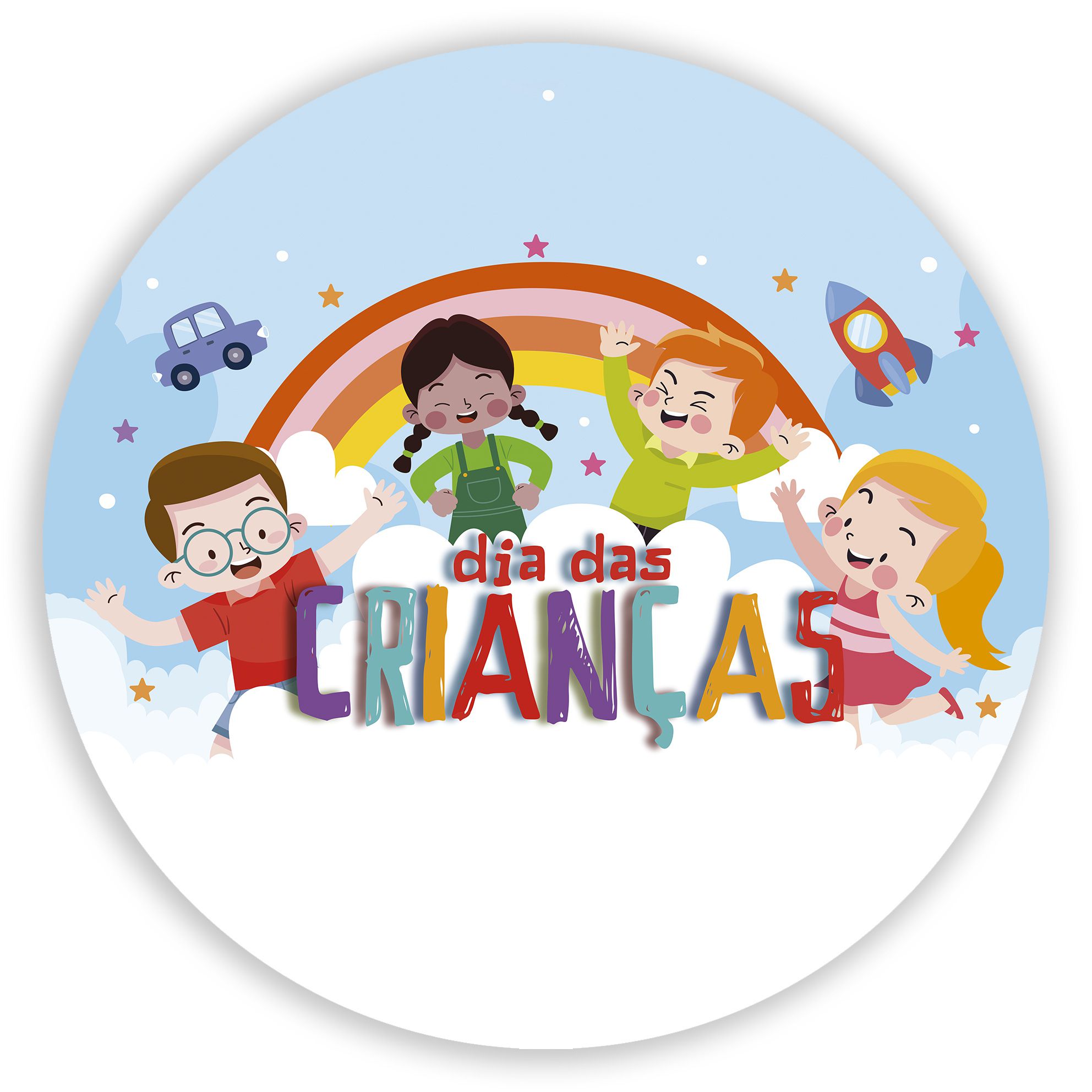 Autocolantes Circulares, Feliz dia das Crianças, Matte