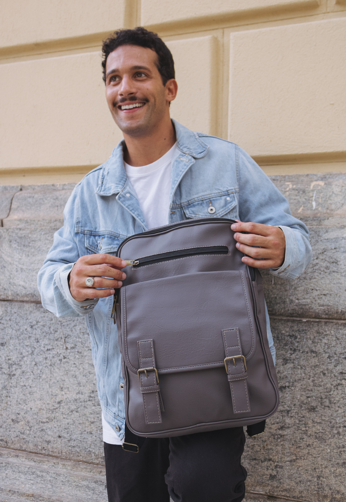 Mochila Executiva Vintage Masculina Feminina Cinza LE03 - Lenna's