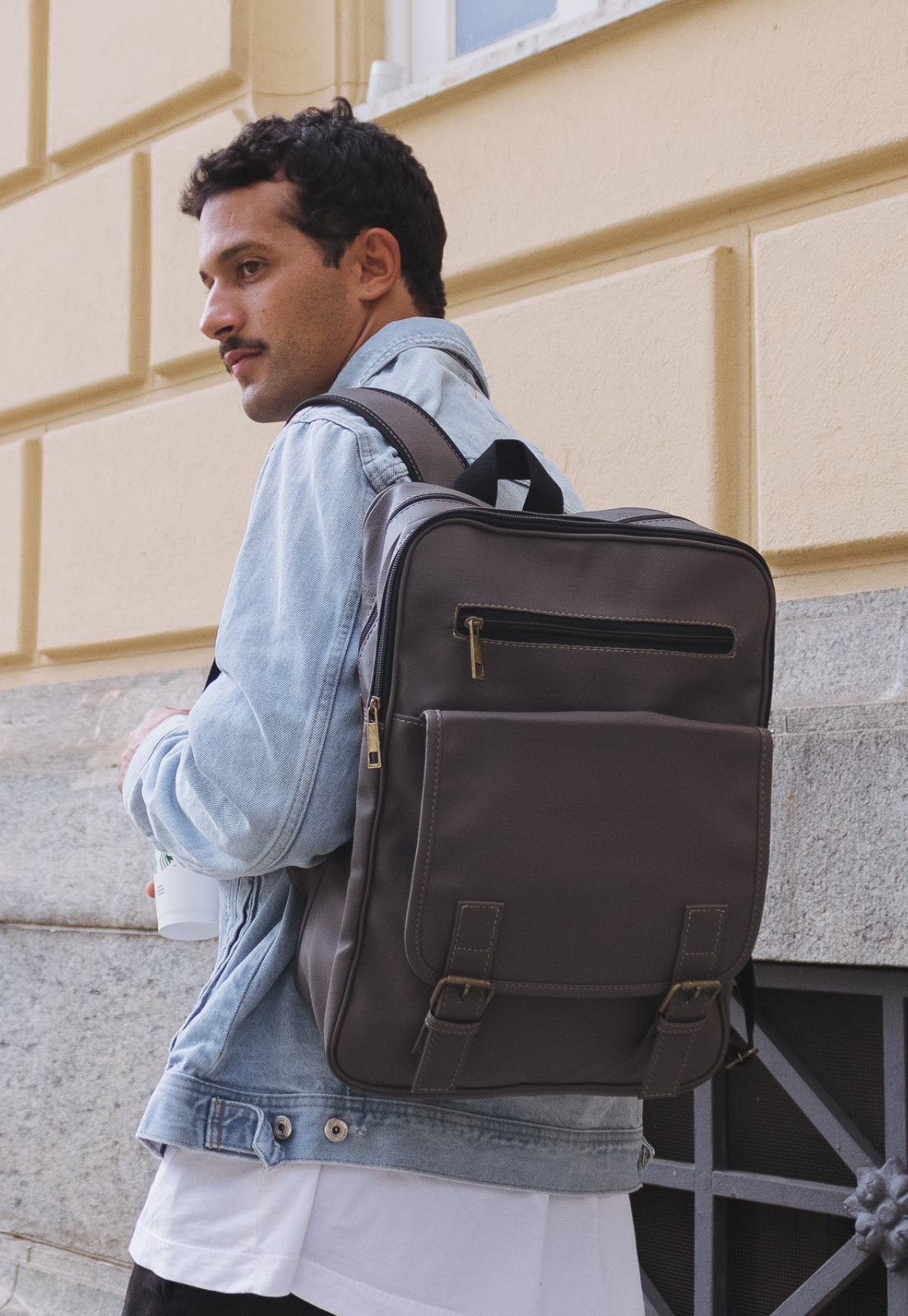 Mochila Executiva Vintage Masculina Feminina Cinza LE03 - Lenna's