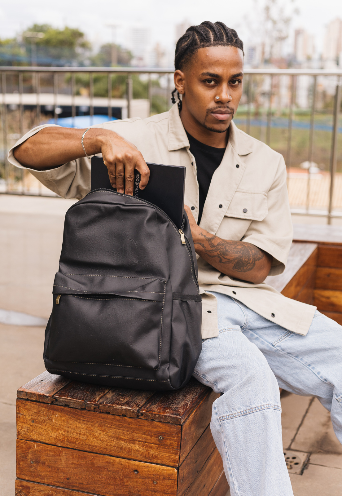 Lenna's Mochila Executiva Básica Masculina Feminina Preta LE12