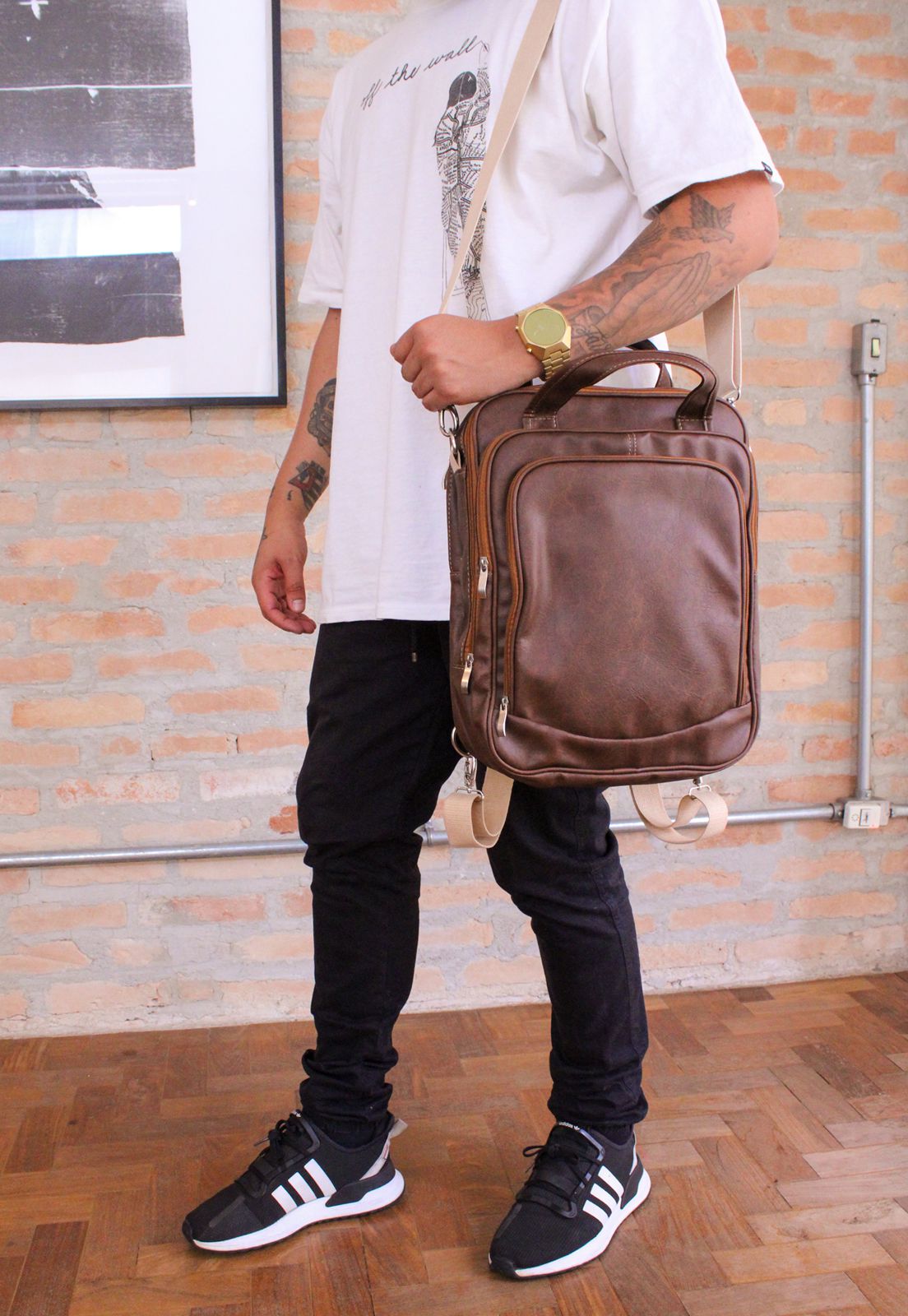 Bolsa Mochila Pasta Transversal Material Sintético Caramelo A001