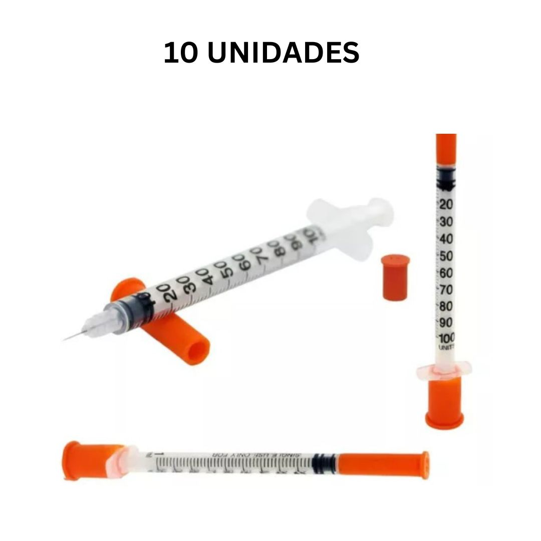 Kit C/10 Seringas de Insulina 1ml Agulha Fixa 6x0,25 (31g) Blister ...