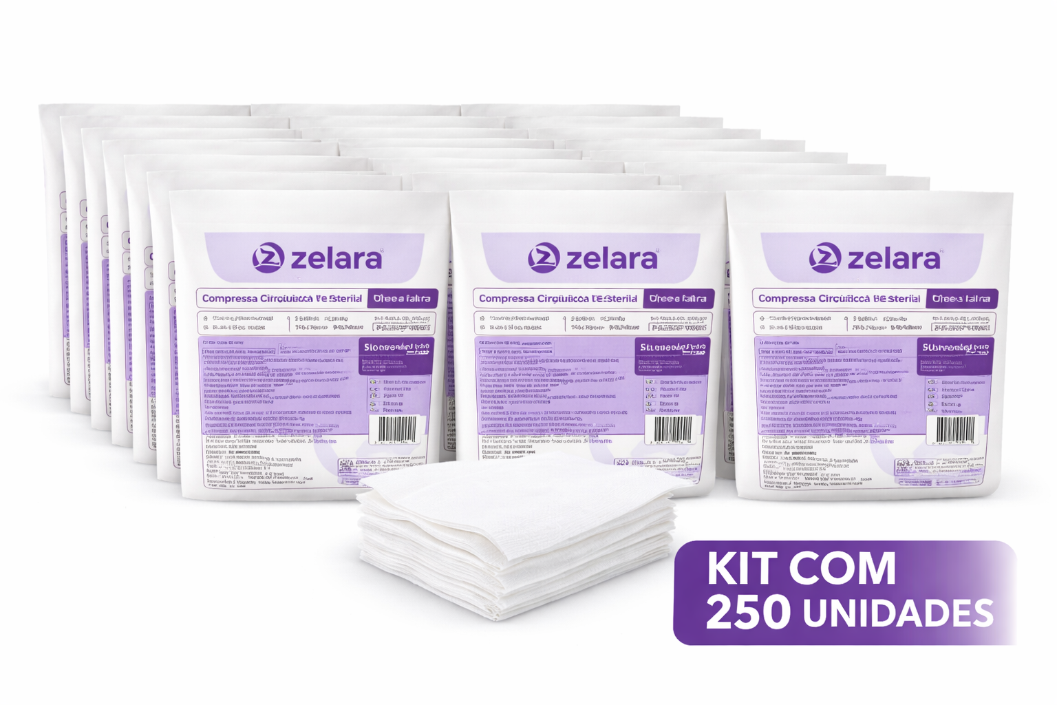 Kit C/250 Compressas Cirúrgica Estéril Non Woven 7.5cm x 7.5cm