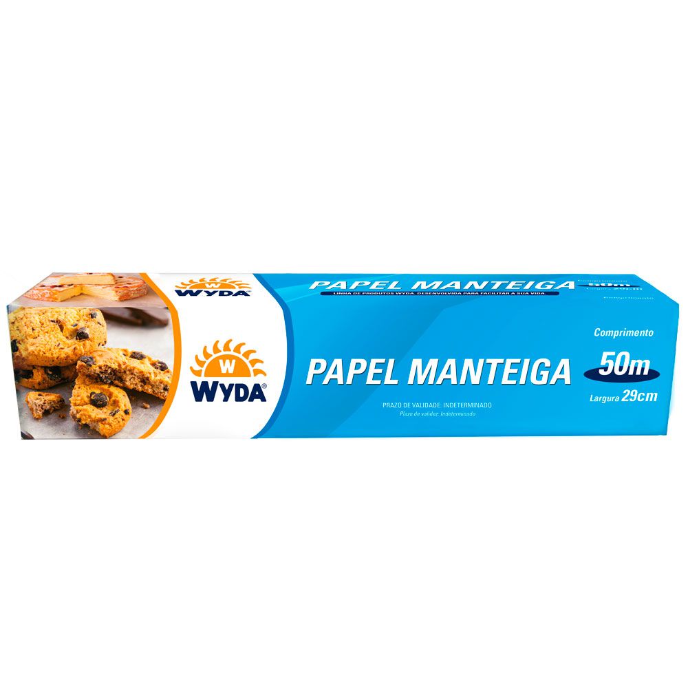 ROLO DE PAPEL MANTEIGA 29CMx50M - 9 UNIDADES - Wyda Embalagens