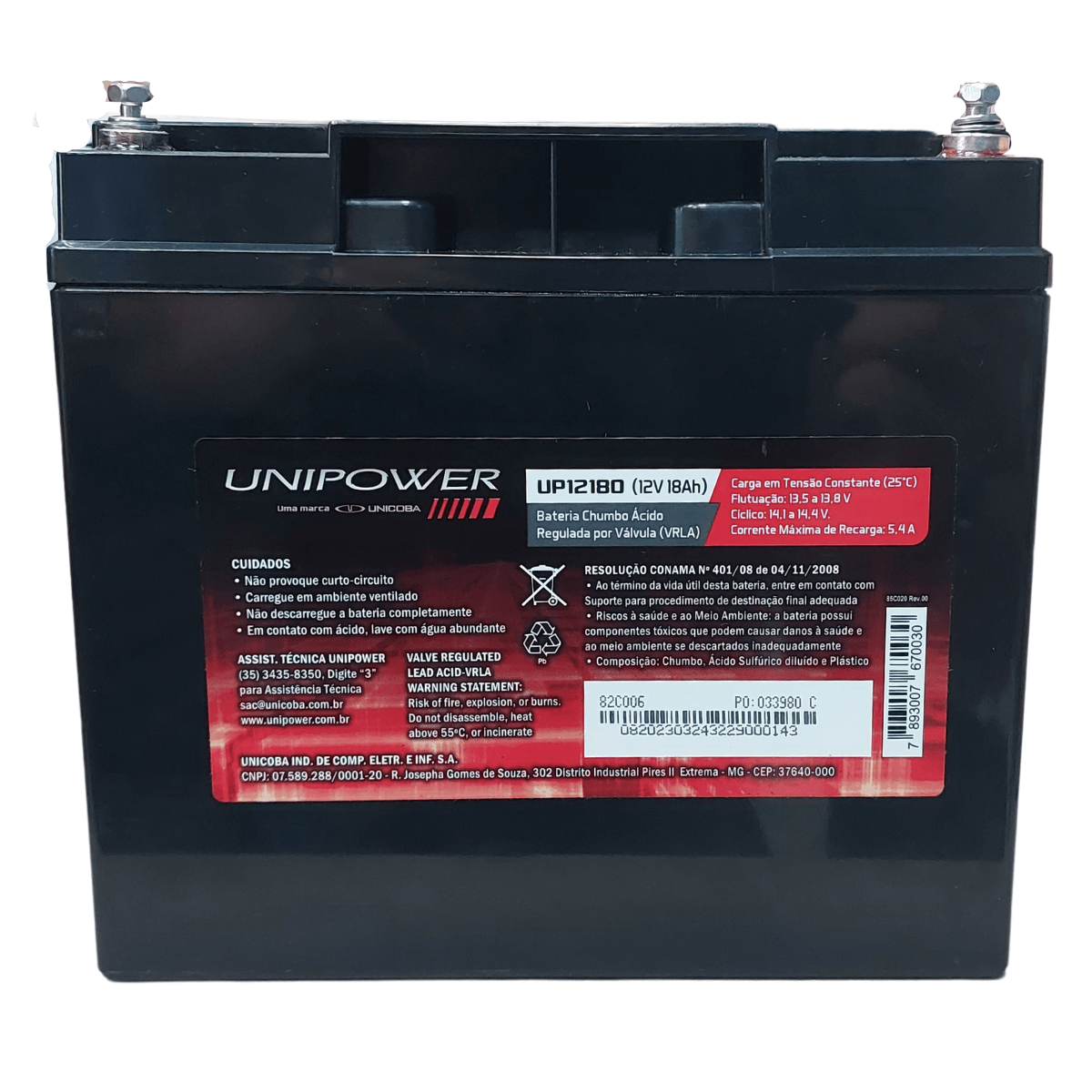 Bateria Selada Unipower Estacionária VRLA 12V 9Ah UP1290