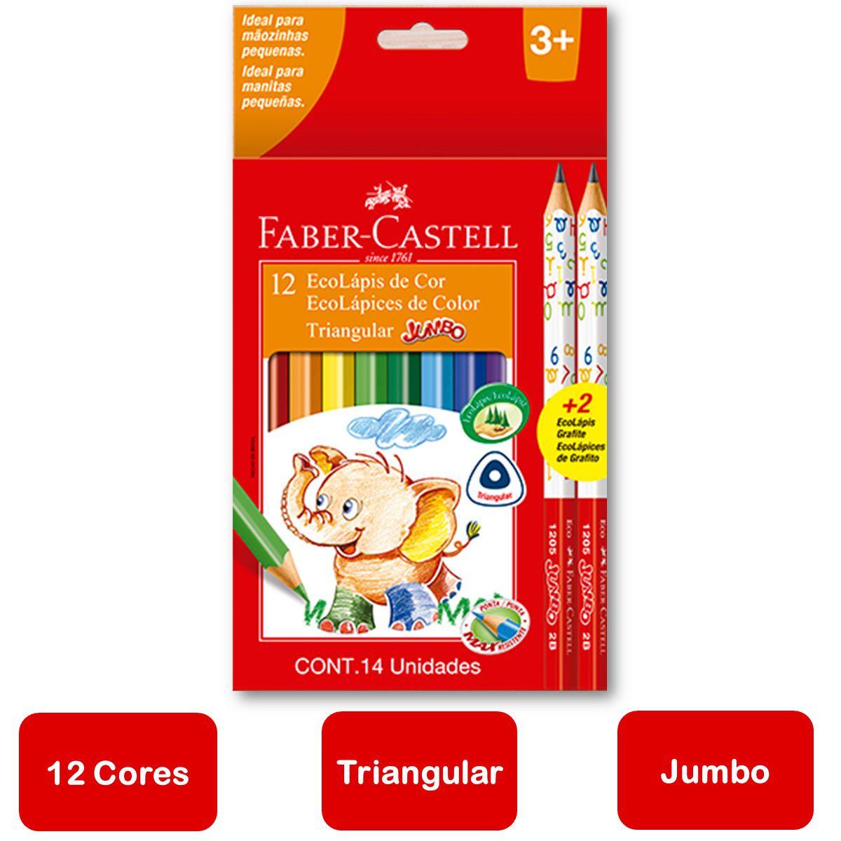 LAPIS DE COR 12 CORES FABER CASTELL SEXTAVADO ECOLAPIS 135345 - EBG  PAPELARIA