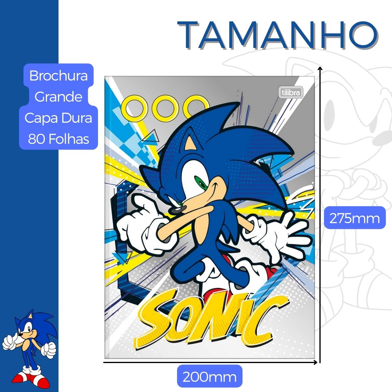 Caderno Brochura 80 folhas Capa Dura Sonic 2025 Tilibra CP3 - Loja