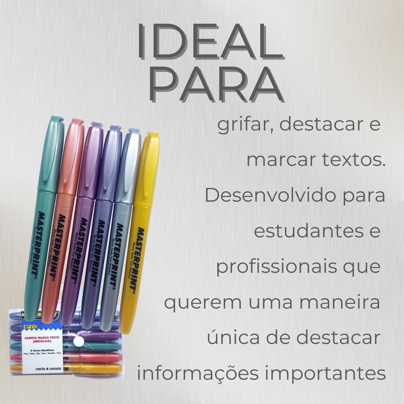 Kit Marca Texto Tons Metálicos 6 Cores MP612 Masterprint - Loja