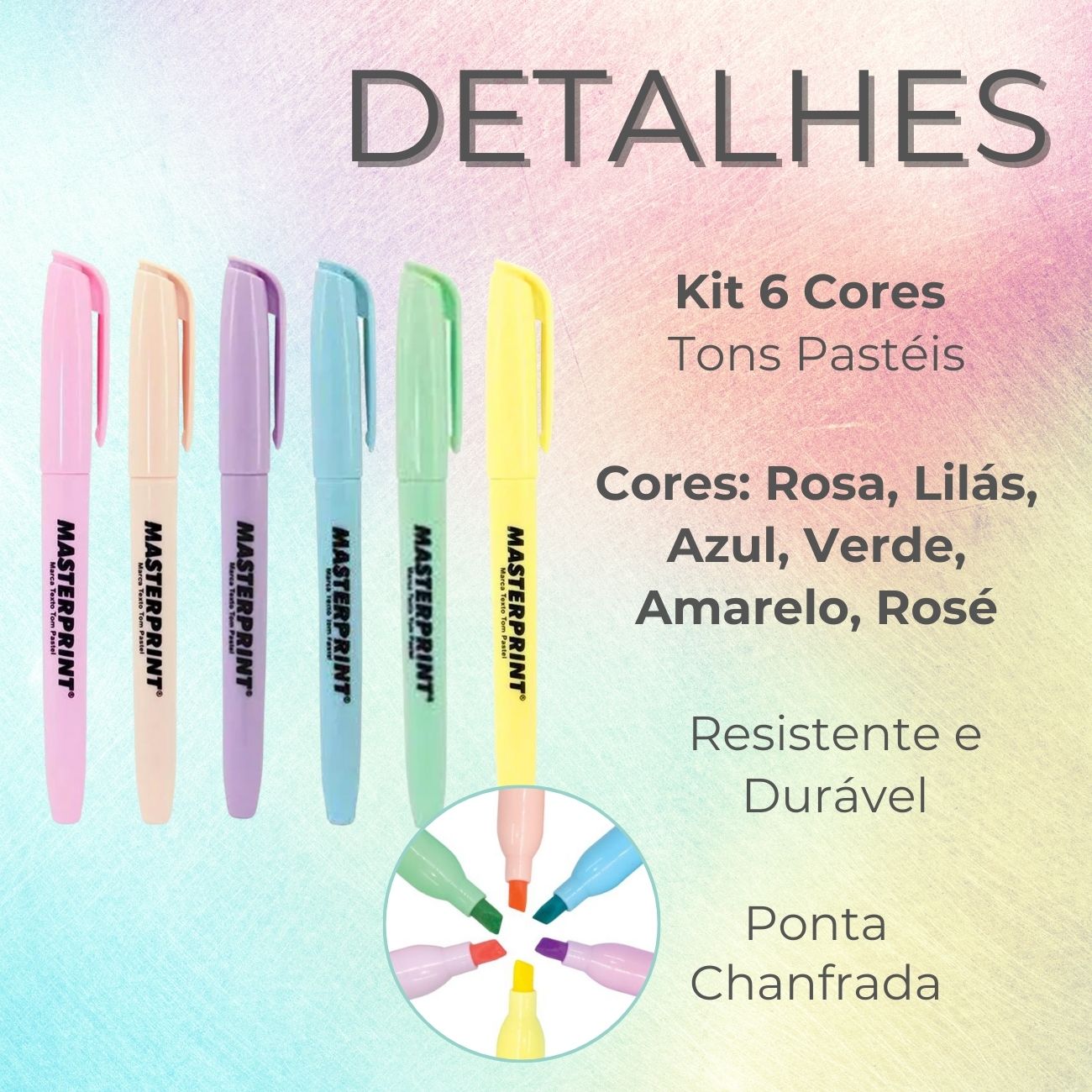 Kit Marca Texto 12 Cores Tons Pastéis e Tons Metálicos Escolar Ensino ...