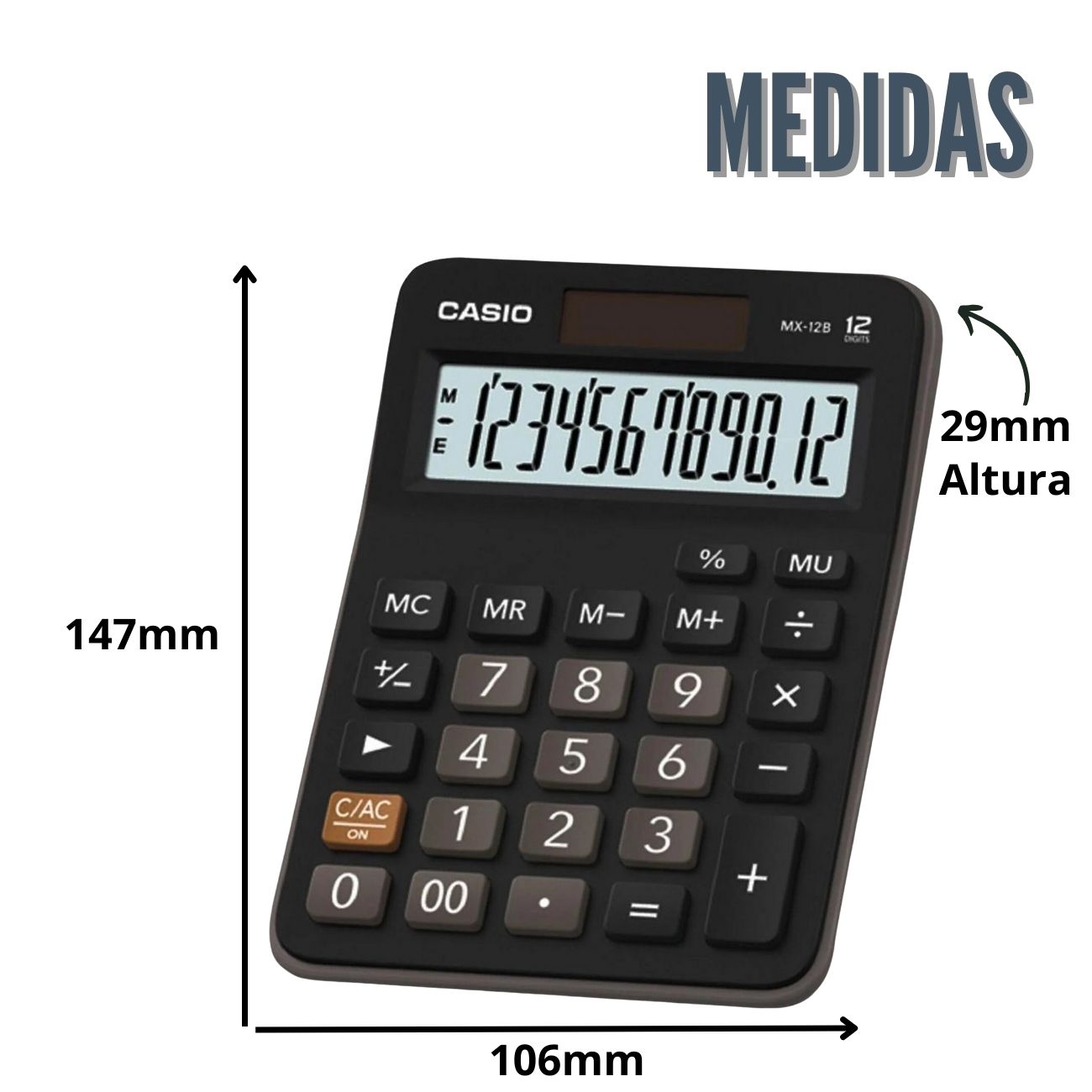 Calculadora de Mesa 12 Digitos Solar e Bateria Casio MX 12B Loja Kento Papelaria material para escritorio e informatica