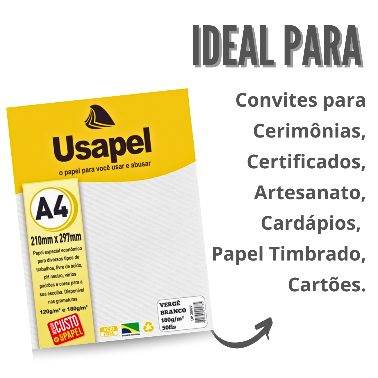 Papel Vergê Branco A4 Gramatura 180g Ideal para Certificados Convites ...
