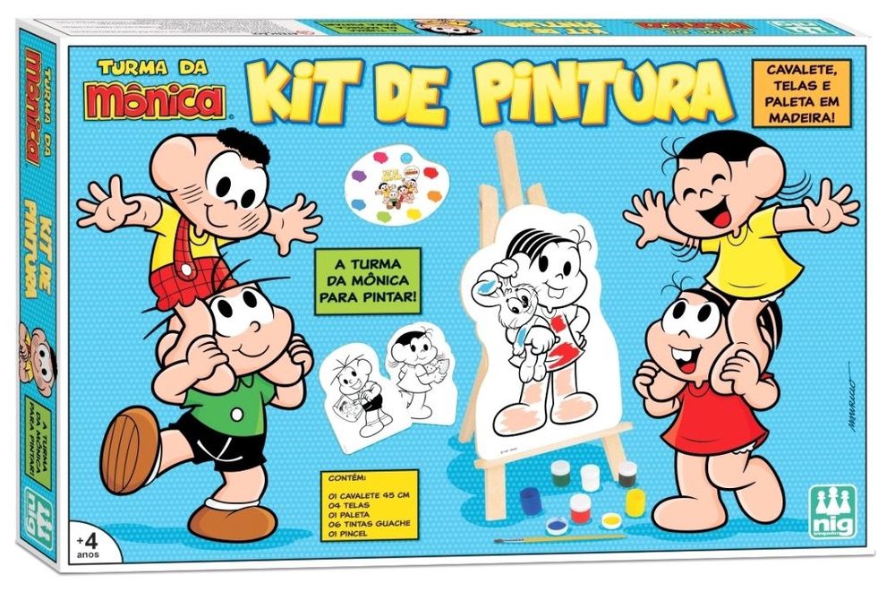 Kit Pintura Infantil no Cavalete c/ 1 Tela, 2pinceis,6guache