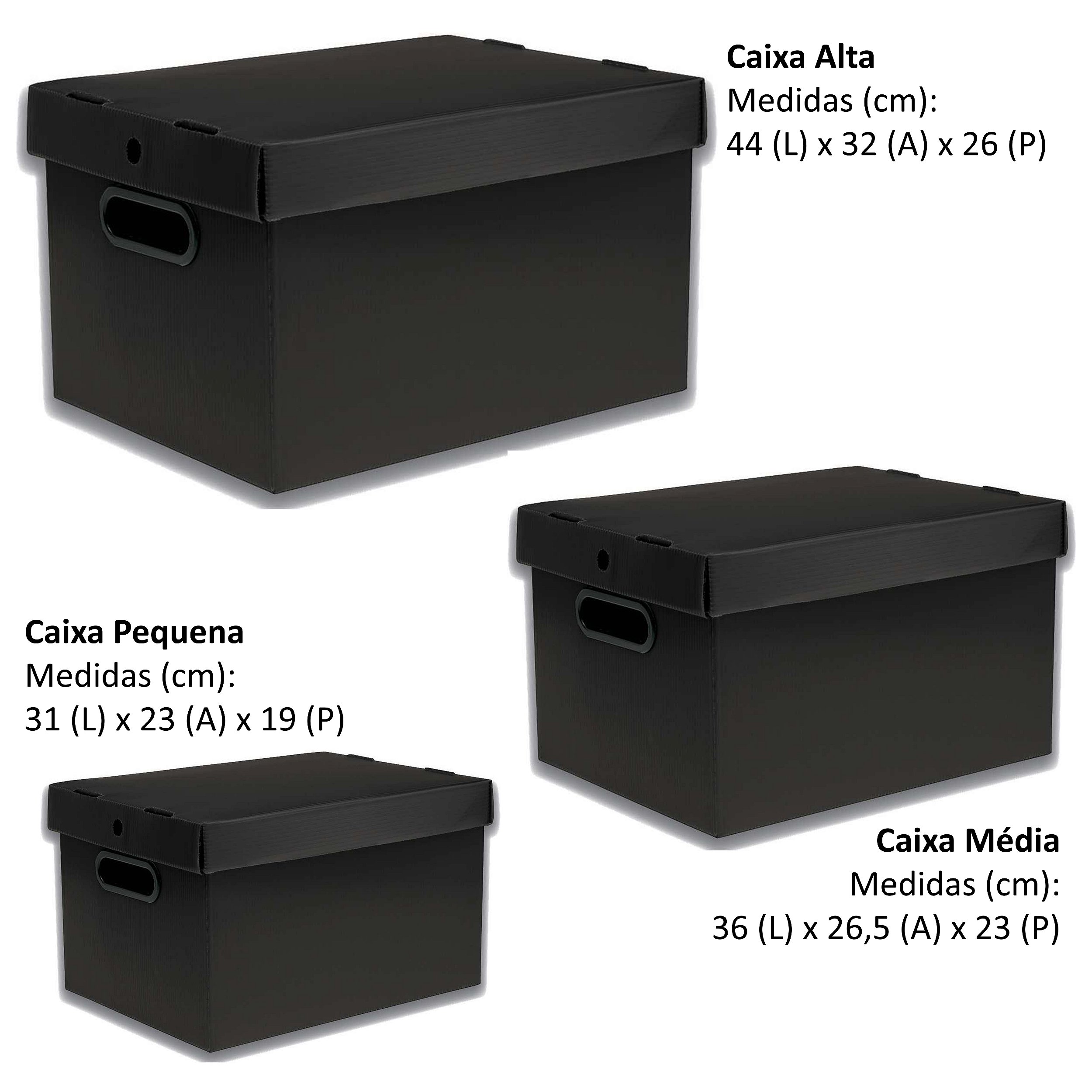 Kit 3 Caixas Organizadora Prontobox Preta P M G - Kento - Loja