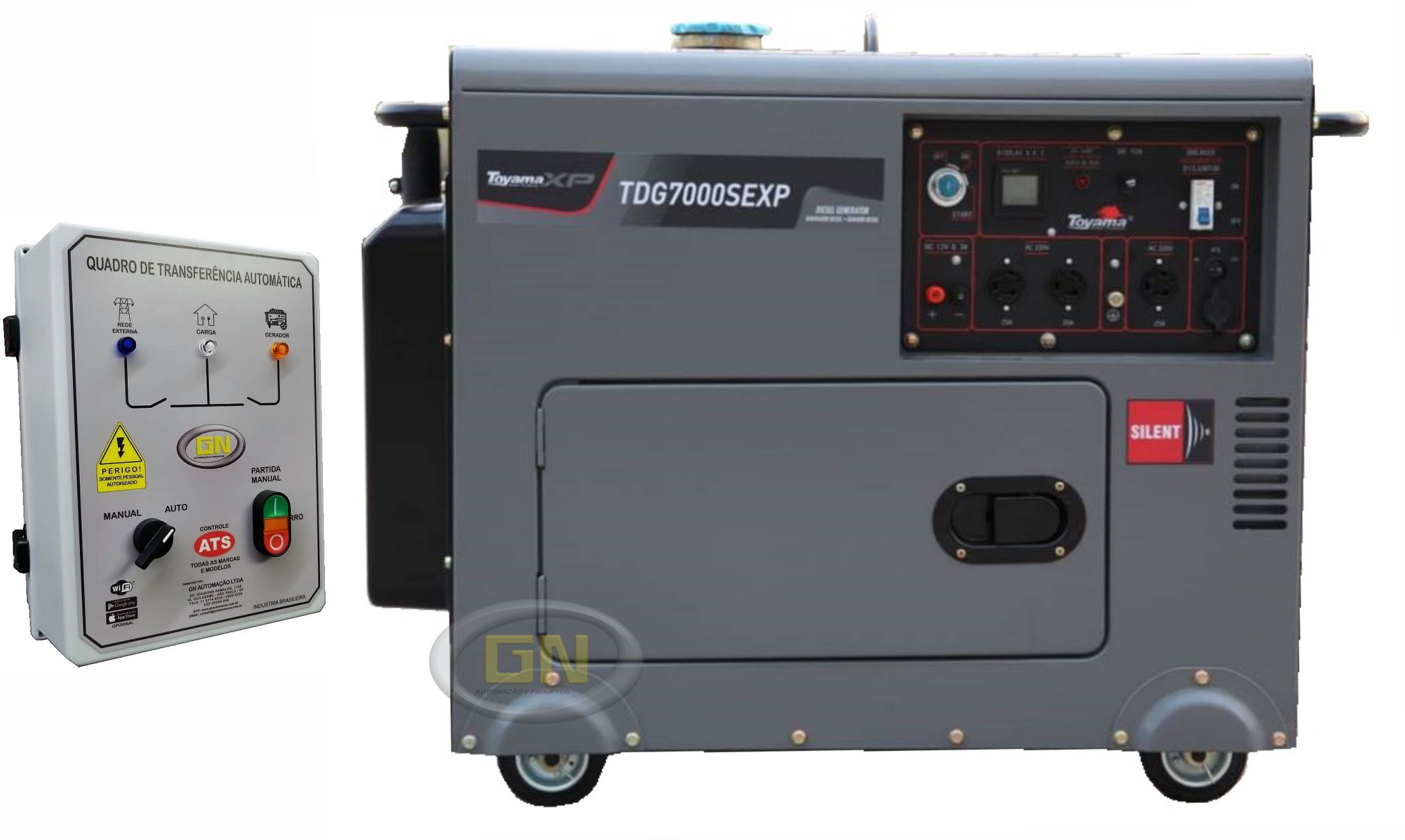 Gerador de Energia à Diesel – TDG7000SEXP- 6kVA- Silenciado- Monofásico +  QTA - GN Automação