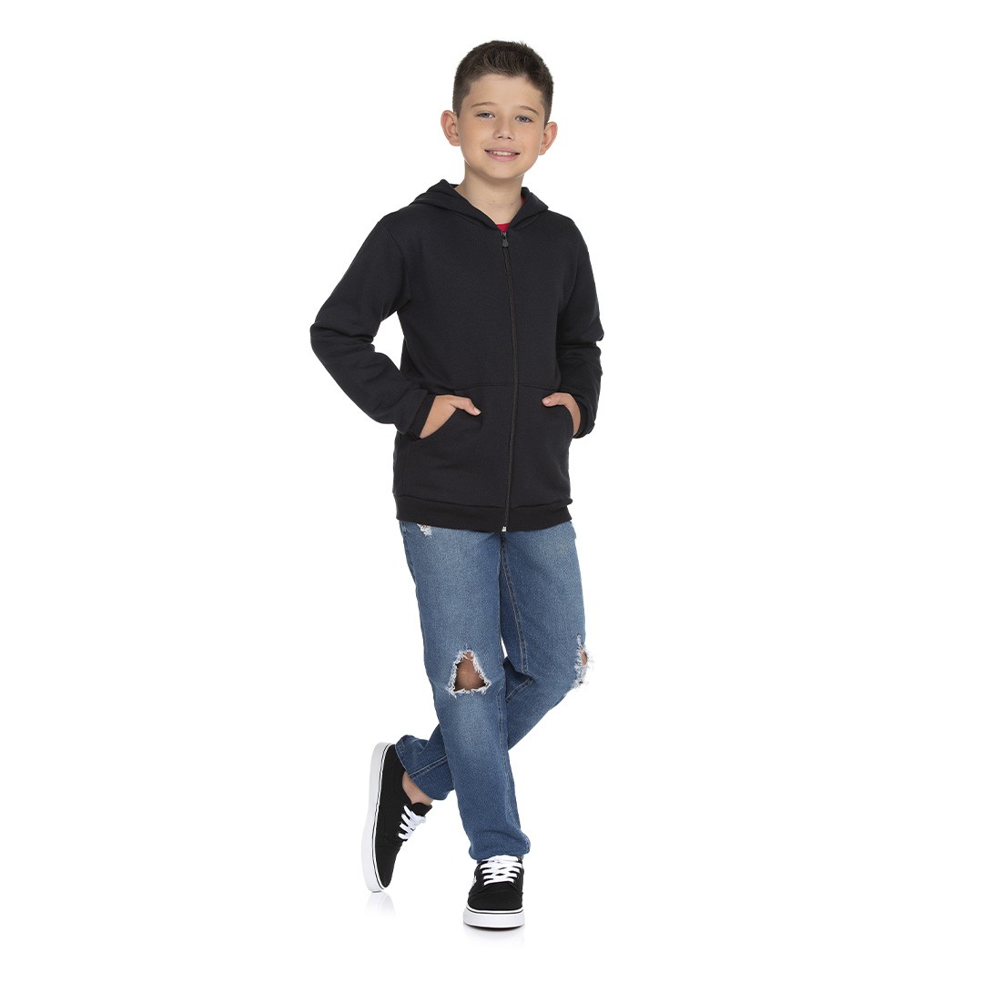Jaqueta masculina manga comprida, moletom, capuz, zíper e com bolso - Moda  casual e sleepwear para crianças de 0 a 16 anos| Bicho Bagunça