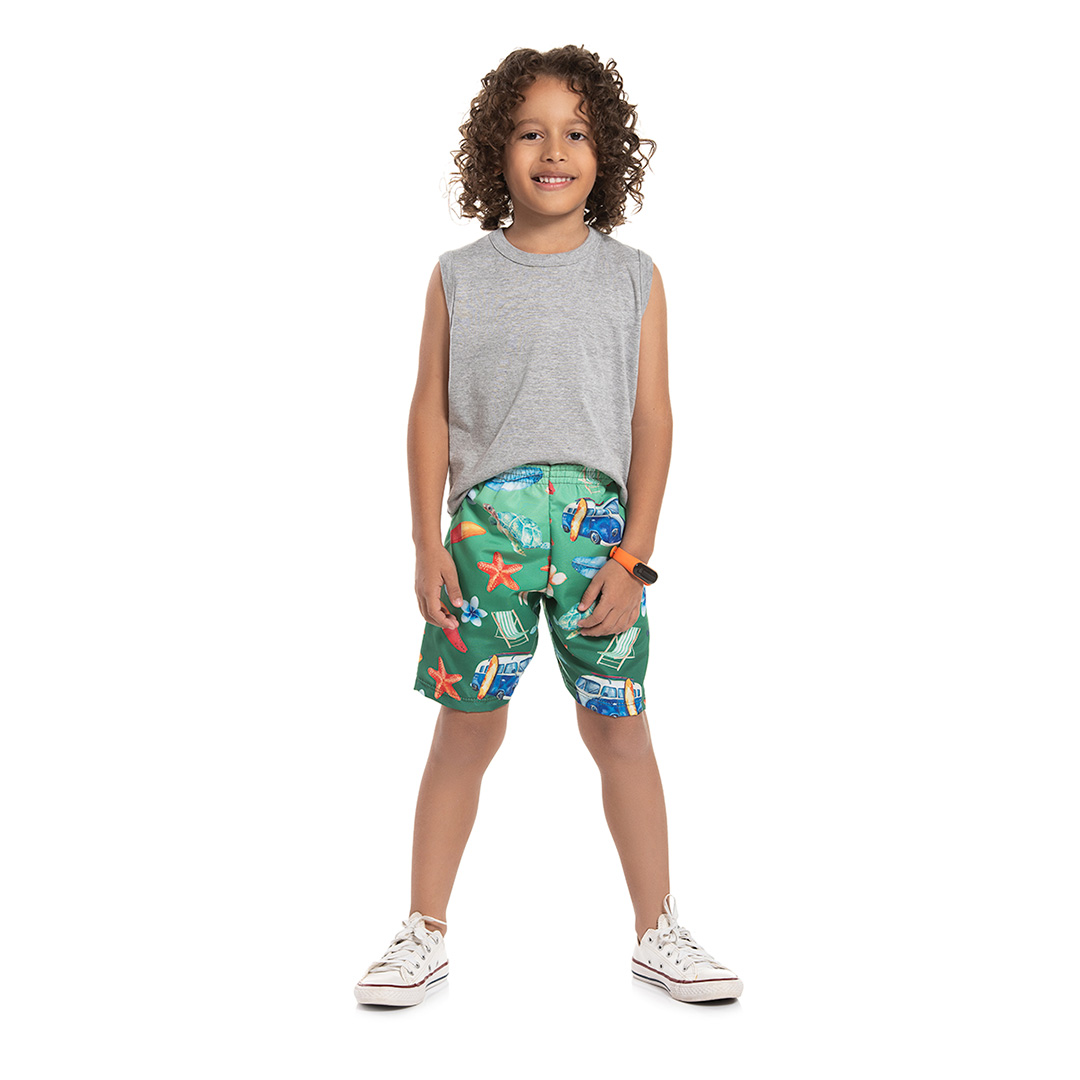 Bermuda masculina de tactel sublimado com estampa praiana - Moda casual e  sleepwear para crianças de 0 a 16 anos| Bicho Bagunça