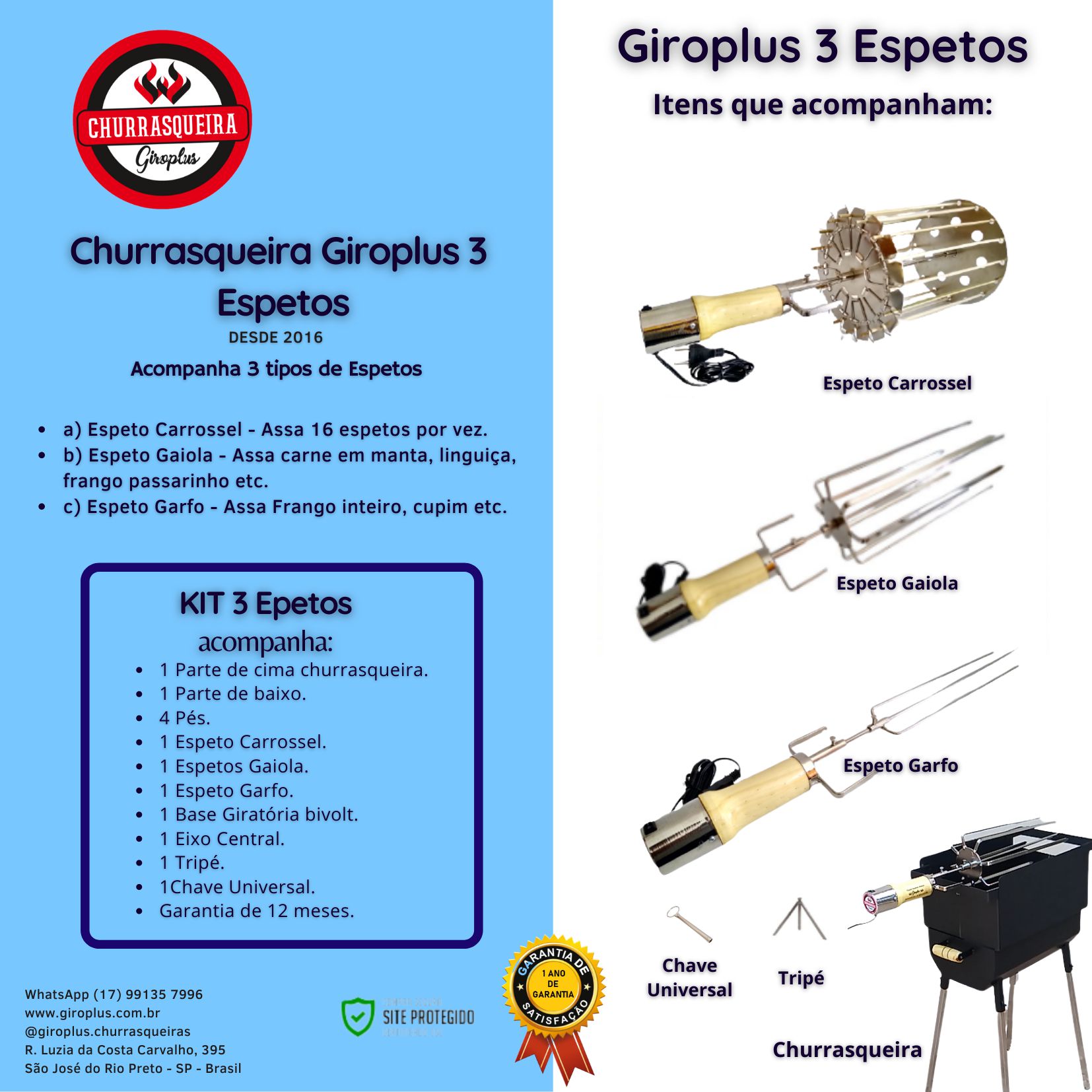 Churrasqueira Portátil com Espeto Giratório Elétrico Giroplus - GIROPLUS -  ESPETOS GIRATÓRIOS & CHURRASQUEIRAS