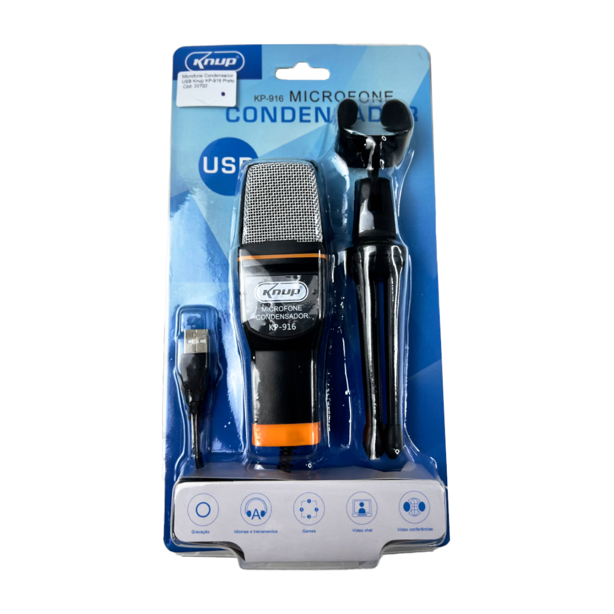 Microfone Condensador USB Knup KP-916 Preto - SL Shop - A melhor
