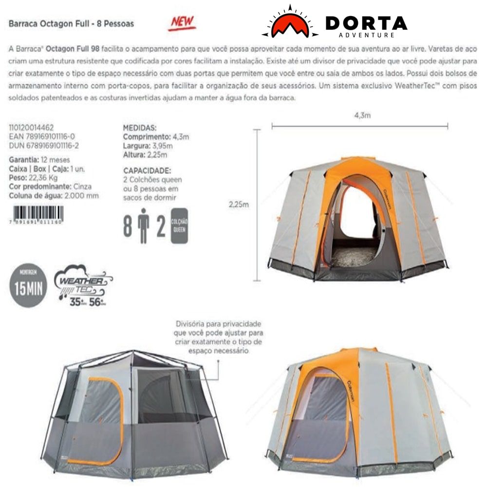 Barraca 8 Pessoas Octagon Impermeável Grande Coleman - Loja de Camping ...
