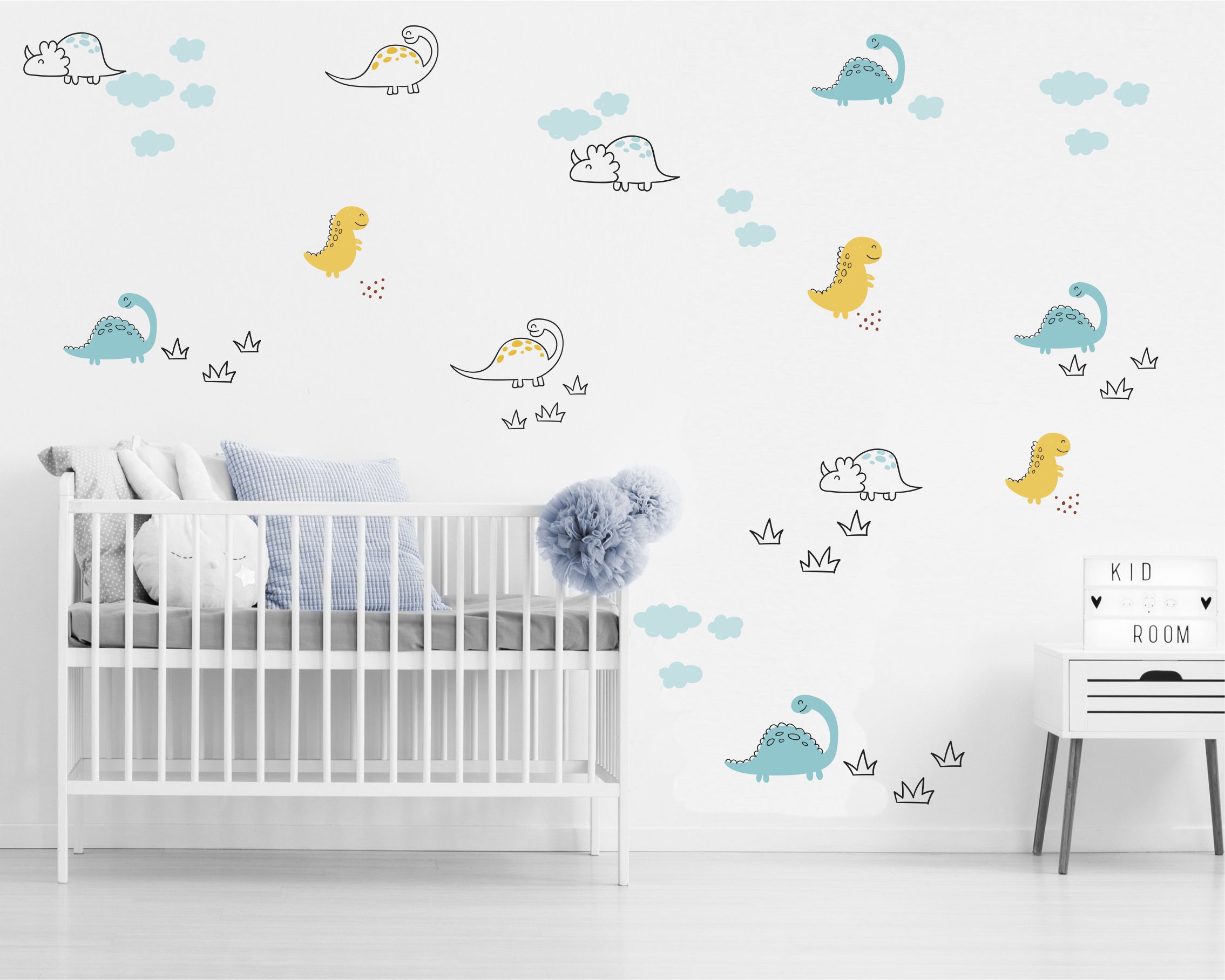 Papel de Parede Infantil Dinossauro Baby Aquarela Para Decorar Quarto