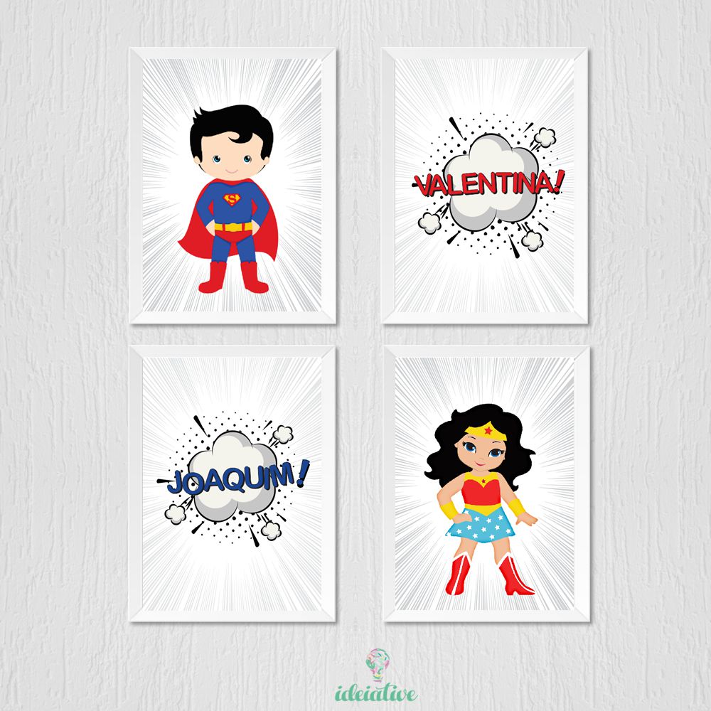 Quadro super heroi e menina bebe