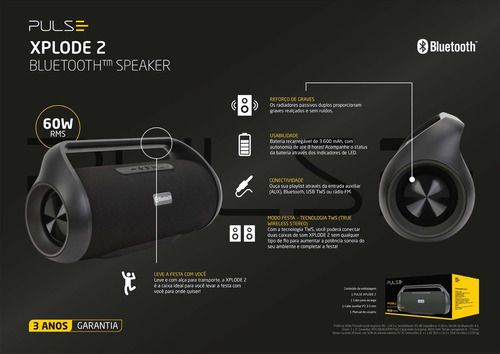Caixa De Som Pulse BLUETOOTH SPEAKER XPLODE II 60w SP386 Ciclone caixa-de-som-pulse-bluetooth-speaker-xplode-ii-60w-sp386-ciclone