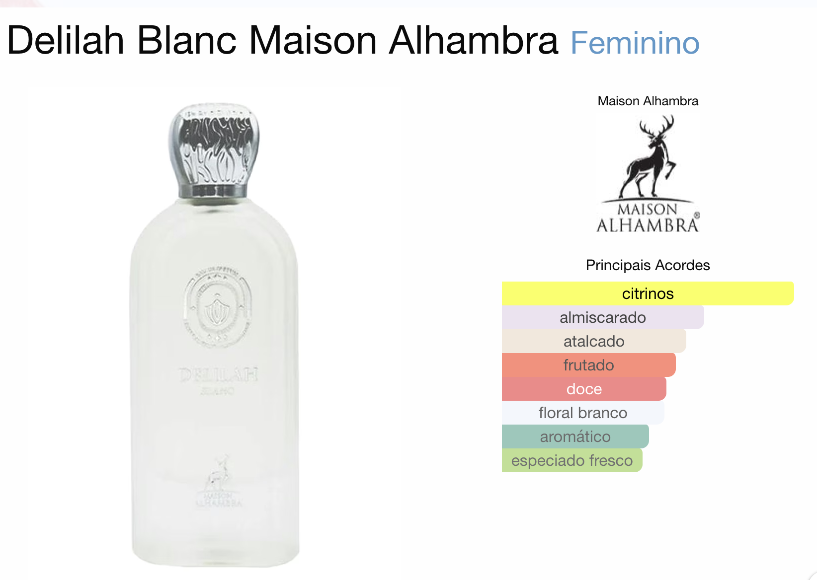 MAISON ALHAMBRA DELILAH BLANC 100ML FEMININO - Beaty Outlet Perfumes Importados