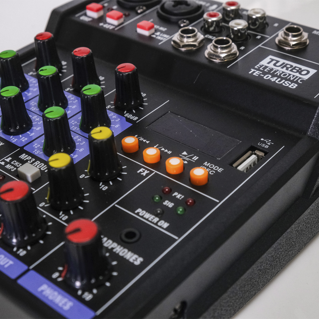 Mixer analógico 4 canais TE-04USB - TURBO MUSIC LOJA OFICIAL