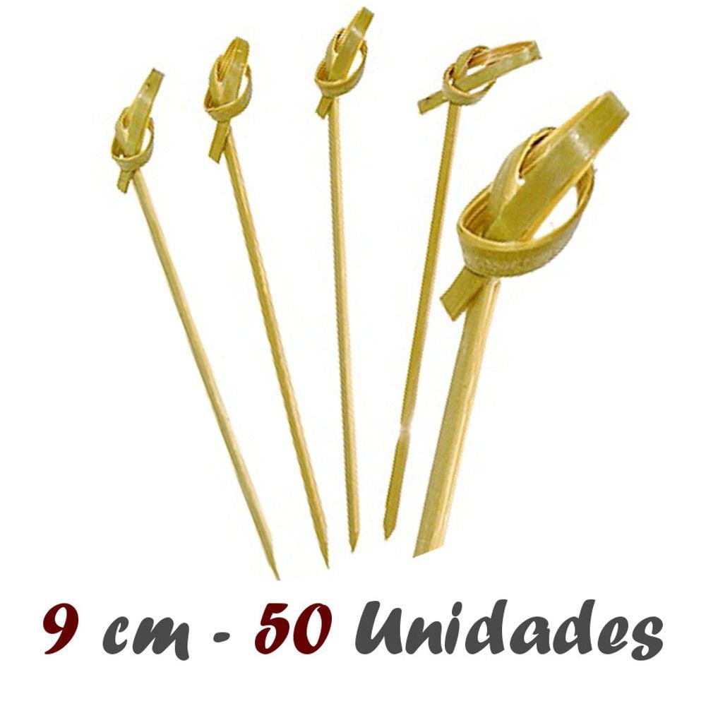Espetos de bambu, 9 cm, 3 pontas (tridente), amarrados em preto, 100  pedacos, bolsa